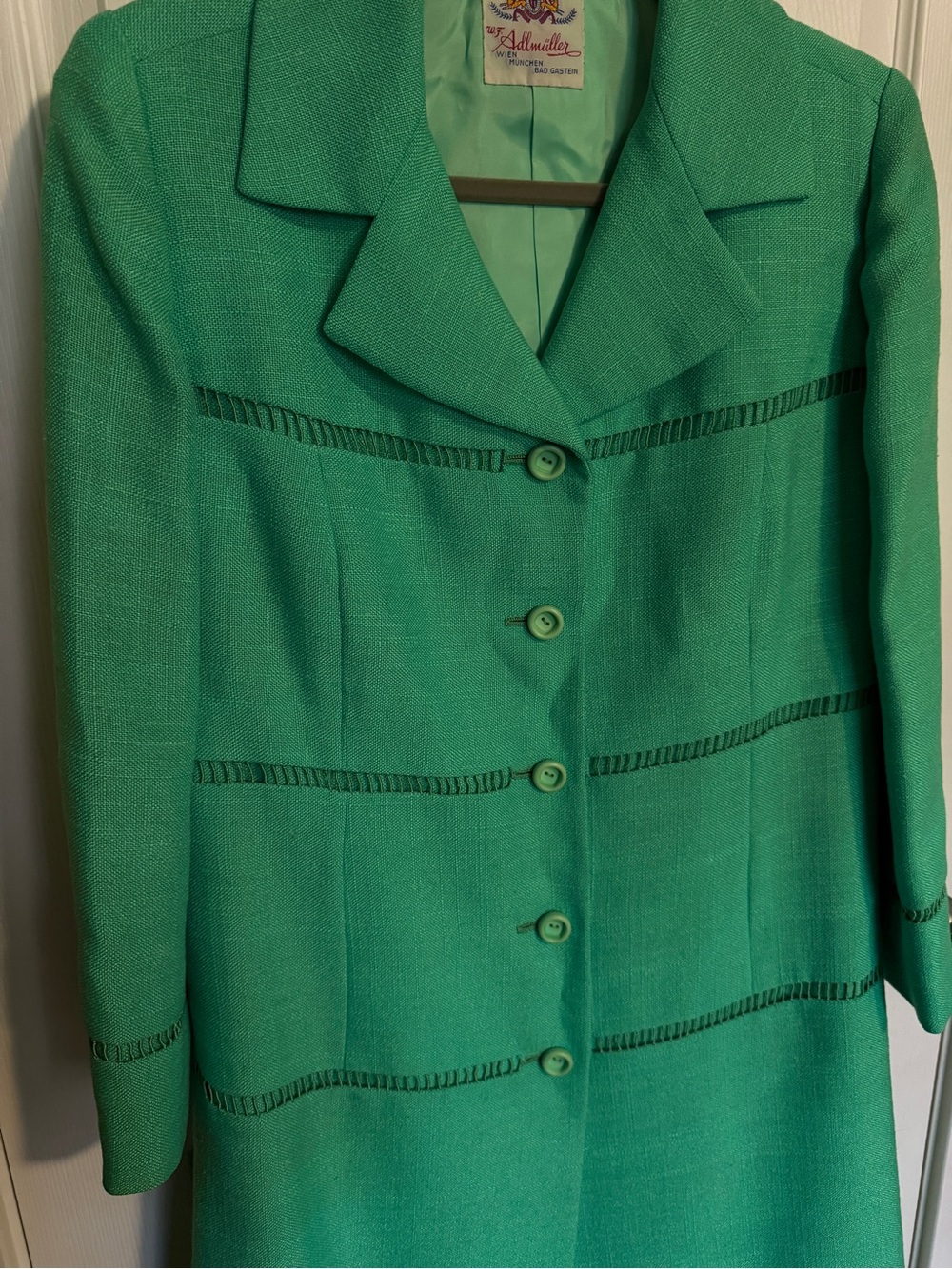 Vintage W.F. Adlmüller Austria Size M Emerald Green Long Tailored Coat Women’s - Picture 3 of 6